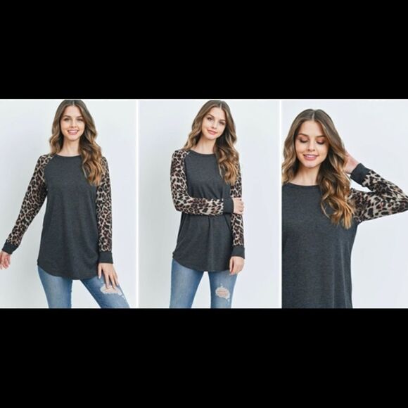 NWT Super Cute Leopard Sleeve T-shirt - Picture 1 of 2